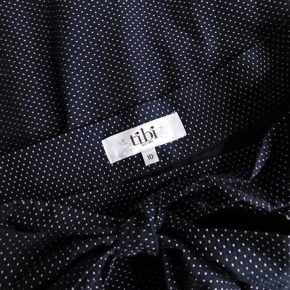 TIBI Navy Blue & White Pleated Swiss Dot Skirt Tie Waist Polka Dot Size 10 - Picture 10 of 13